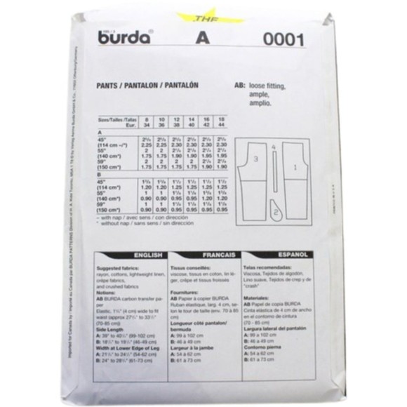 Vntg 1980's Burda #0001 Sewing Patterns - Women's Loose Fitting Pants or Shorts - Picture 2 of 2